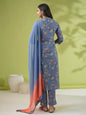Janasya Straight Cambric Blue Floral Band Collar Kurta Set