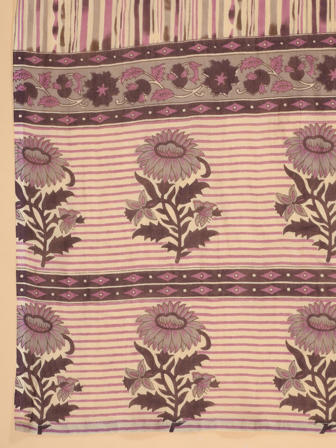 Janasya Regular Cotton Cream Floral Notch Neck Kurta,Bottom & Dupatta