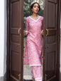 Janasya Pink Cambric Floral Kurta Set