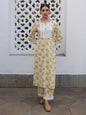 Janasya Straight Cambric Off White Floral Notch Neck Kurta & Bottom