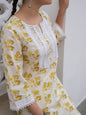 Janasya Straight Cambric Off White Floral Notch Neck Kurta & Bottom