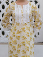 Janasya Straight Cambric Off White Floral Notch Neck Kurta & Bottom