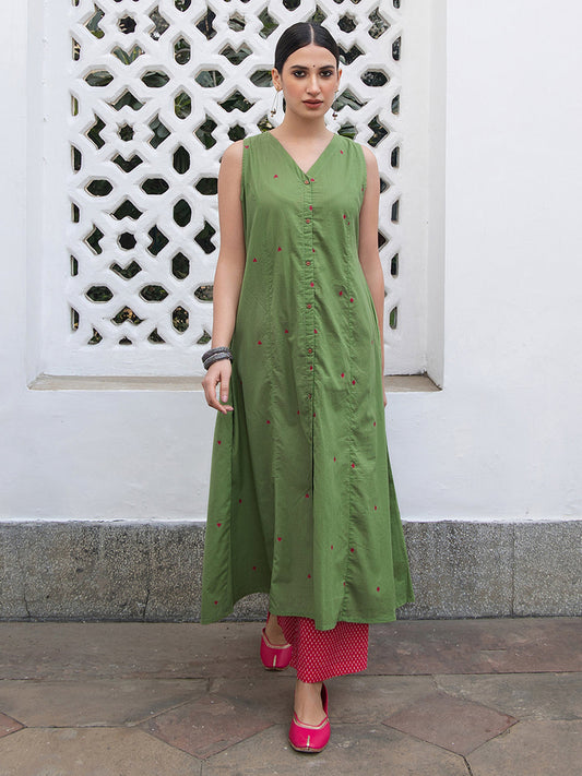 Janasya Light Cotton Solid A-Line Kurta Set