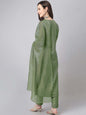 Janasya Regular Chinnon Green Ethnic Motifs V-Neck Kurta,Bottom & Dupatta