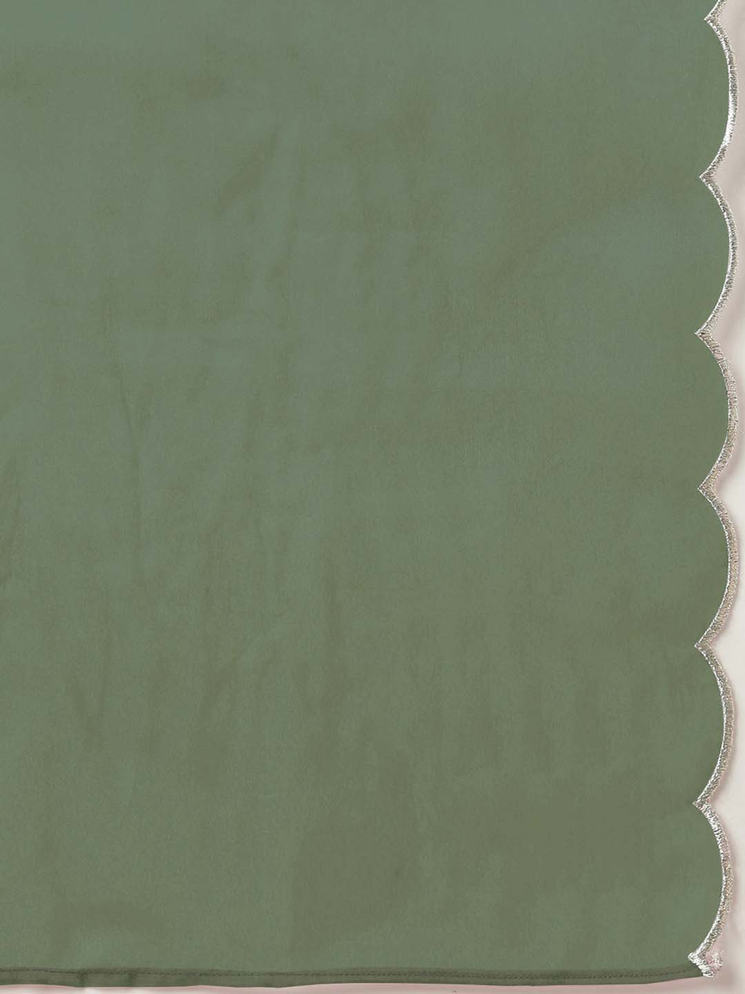 Janasya Regular Chinnon Green Ethnic Motifs V-Neck Kurta,Bottom & Dupatta