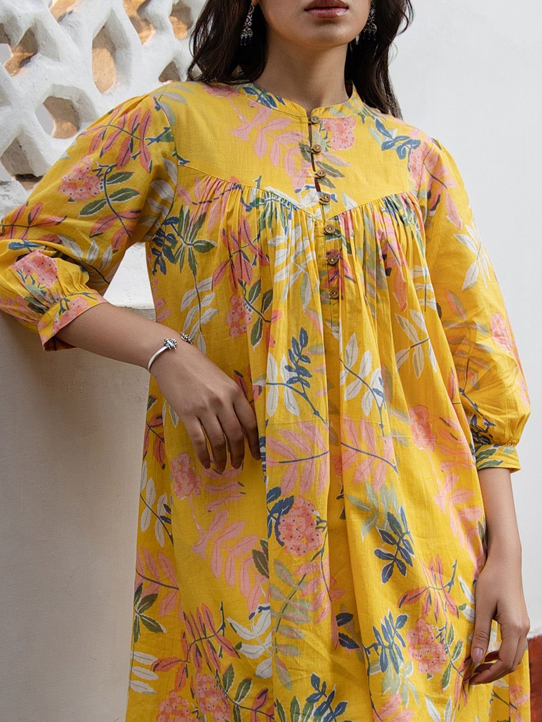 Janasya Light Cotton Tropical Gathered Tunic