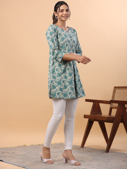 Janasya Light Cotton Floral A-Line Tunic