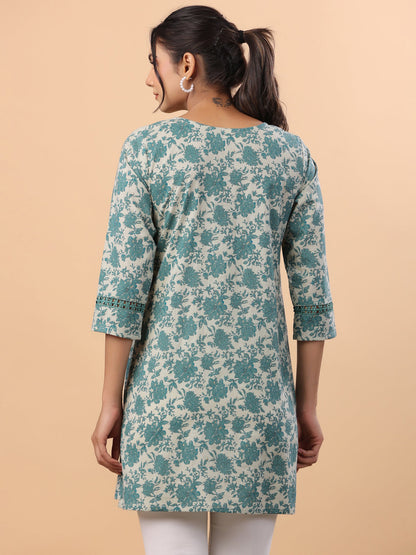 Janasya Light Cotton Floral A-Line Tunic