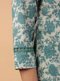 Janasya A-Line Cambric Sage Floral Round Neck Tunic