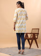 Janasya Pleated Cambric White Ikkat Notch Neck Tunic