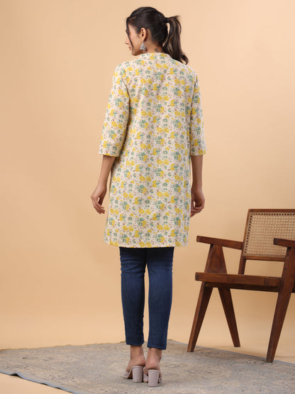 Janasya Light Cotton Floral A-Line Tunic