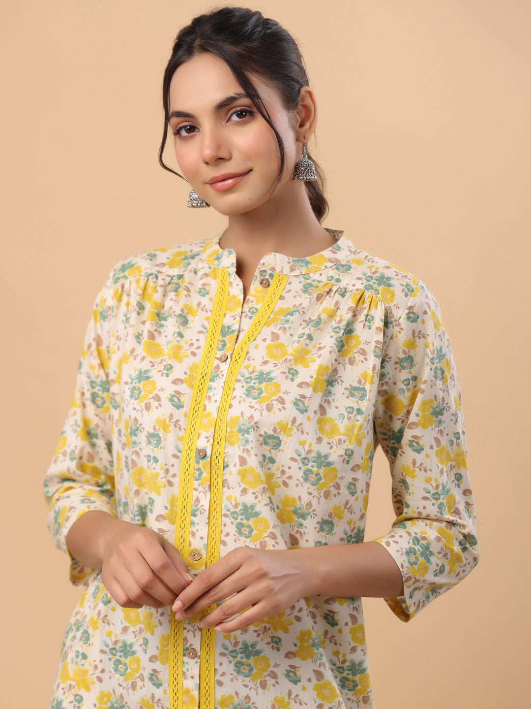 Janasya Light Cotton Floral A-Line Tunic