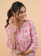 Janasya Pink Cambric Geometric Tunic