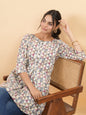 Janasya Off White Cambric Gemometric Tunic