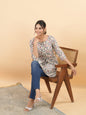 Janasya Regular Cambric Off White Gemometric Round Neck Tunic