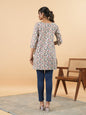 Janasya Regular Cambric Off White Gemometric Round Neck Tunic