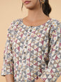 Janasya Off White Cambric Gemometric Tunic
