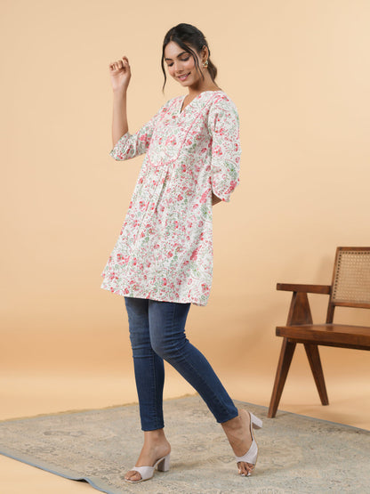 Janasya Light Floral A-Line Tunic