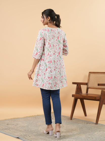 Janasya Light Floral A-Line Tunic