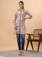 Janasya Regular Cambric Cream Floral Collar Tunic