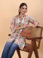 Janasya Regular Cambric Cream Floral Collar Tunic
