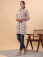 Janasya Regular Cambric Cream Floral Collar Tunic