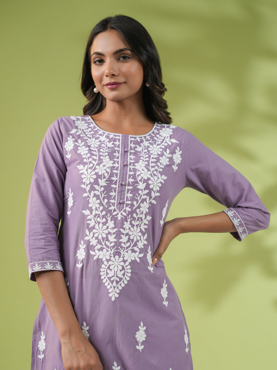 Janasya Lavender Cambric Embroidered Tunic