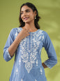 Janasya Blue Cambric Embroidered Tunic