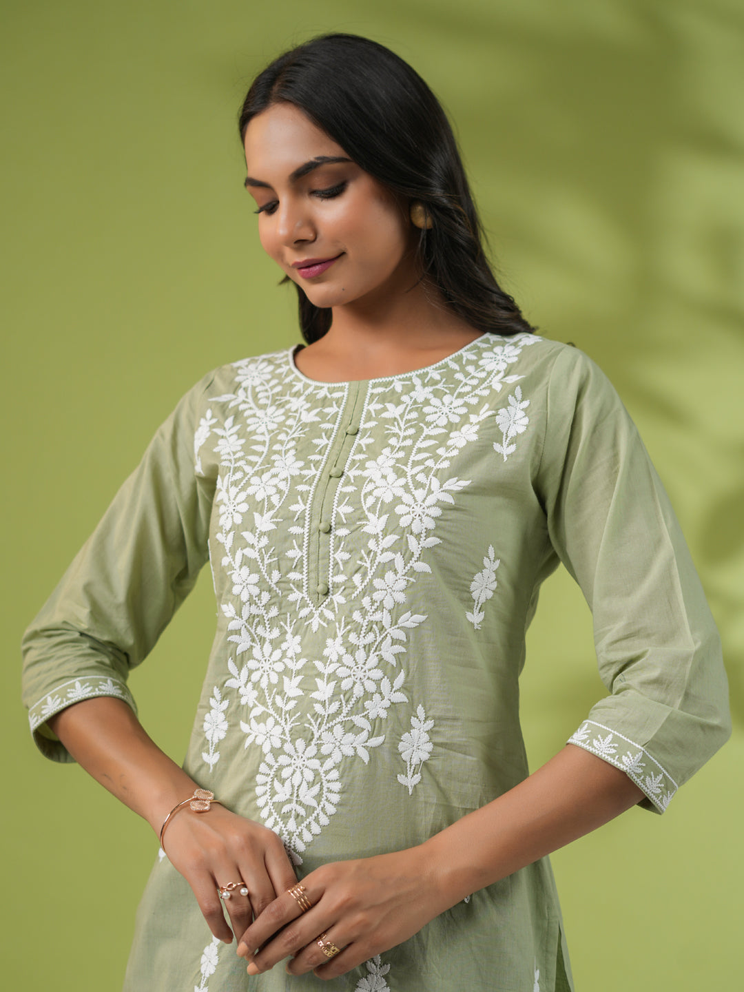 Janasya Sage Cambric Embroidered Tunic