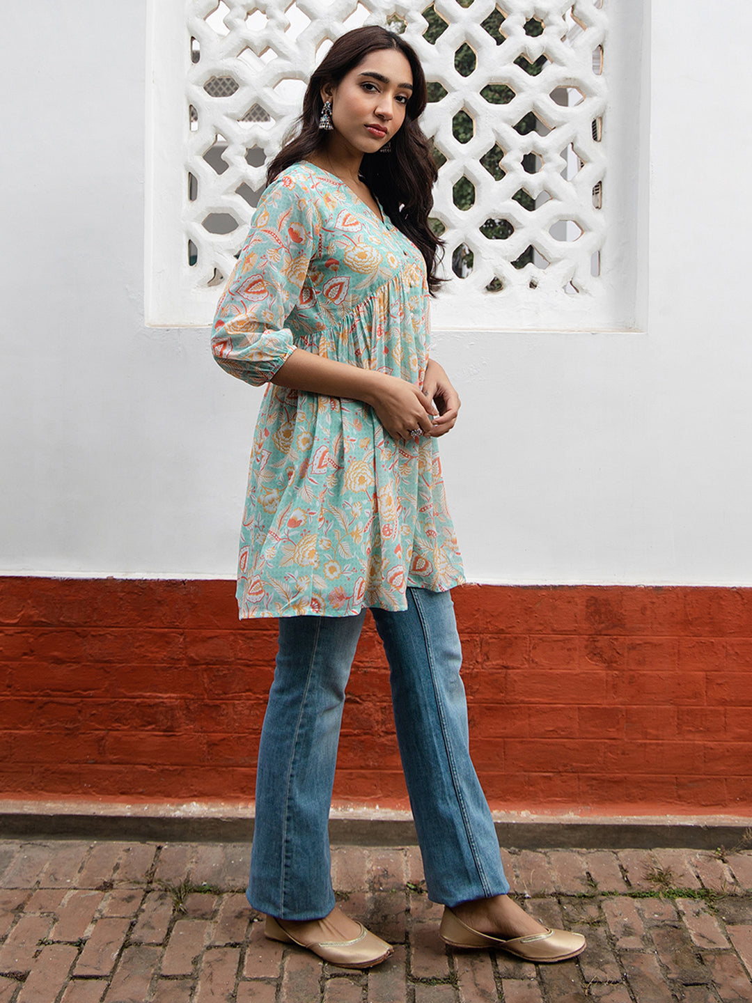 Janasya From Style Master Georgette Floral Gathered Tunic