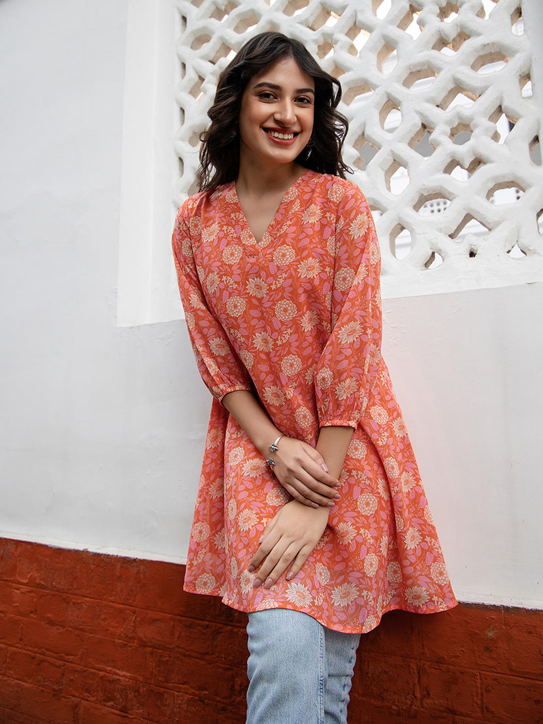 Janasya From Style Master Georgette Floral Regular Tunic