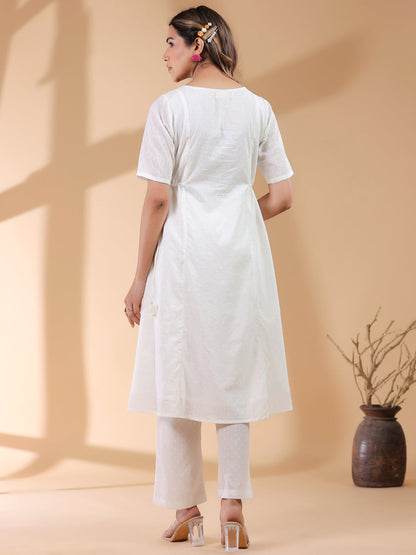 Janasya Light Dobby Cotton Self Design A-Line Kurta Set