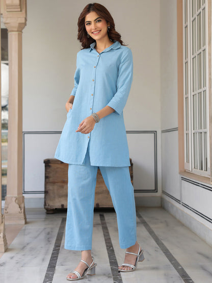 Janasya Light Cotton Solid Straight Top & Bottom Set