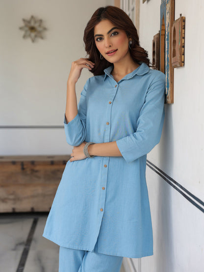 Janasya Light Cotton Solid Straight Top & Bottom Set
