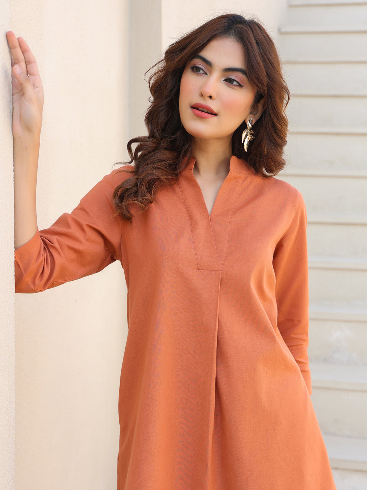 Janasya Dark Cotton Solid A-Line Top & Bottom Set