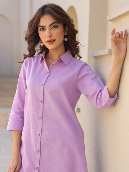Janasya Light Cotton Solid A-Line Top & Bottom Set