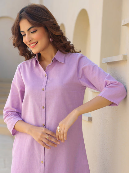 Janasya Light Cotton Solid A-Line Top & Bottom Set