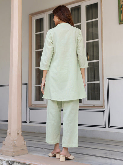 Janasya Light Cotton Solid A-Line Top & Bottom Set