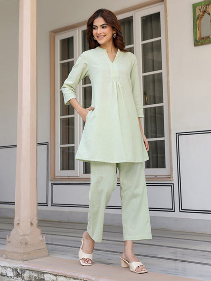 Janasya Light Cotton Solid A-Line Top & Bottom Set