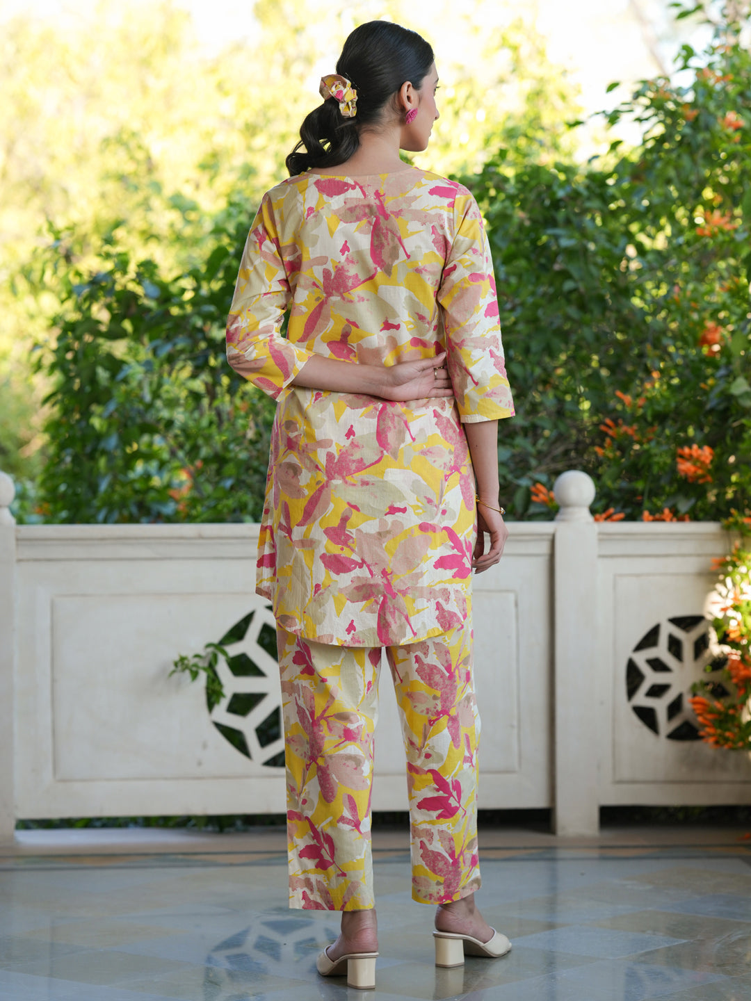 Janasya Bright Cotton Floral Straight Top & Bottom Set