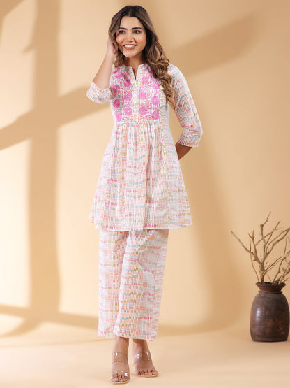 Janasya Light Cotton Abstract A-Line Top & Bottom Set