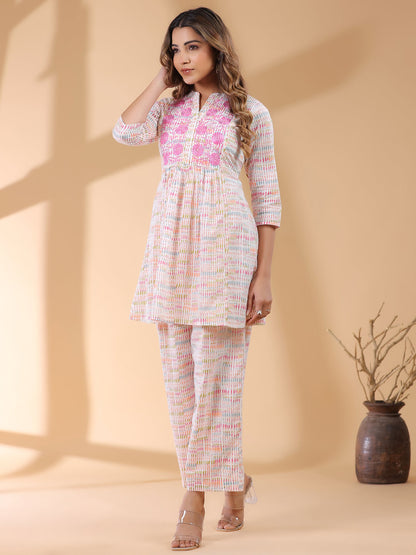 Janasya Light Cotton Abstract A-Line Top & Bottom Set