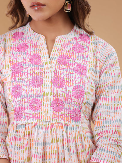 Janasya Light Cotton Abstract A-Line Top & Bottom Set