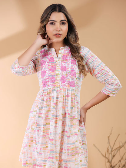 Janasya Light Cotton Abstract A-Line Top & Bottom Set