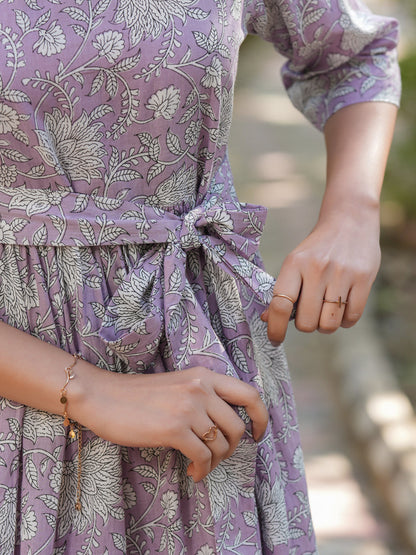 Janasya Light Cotton Floral Tiered Dress