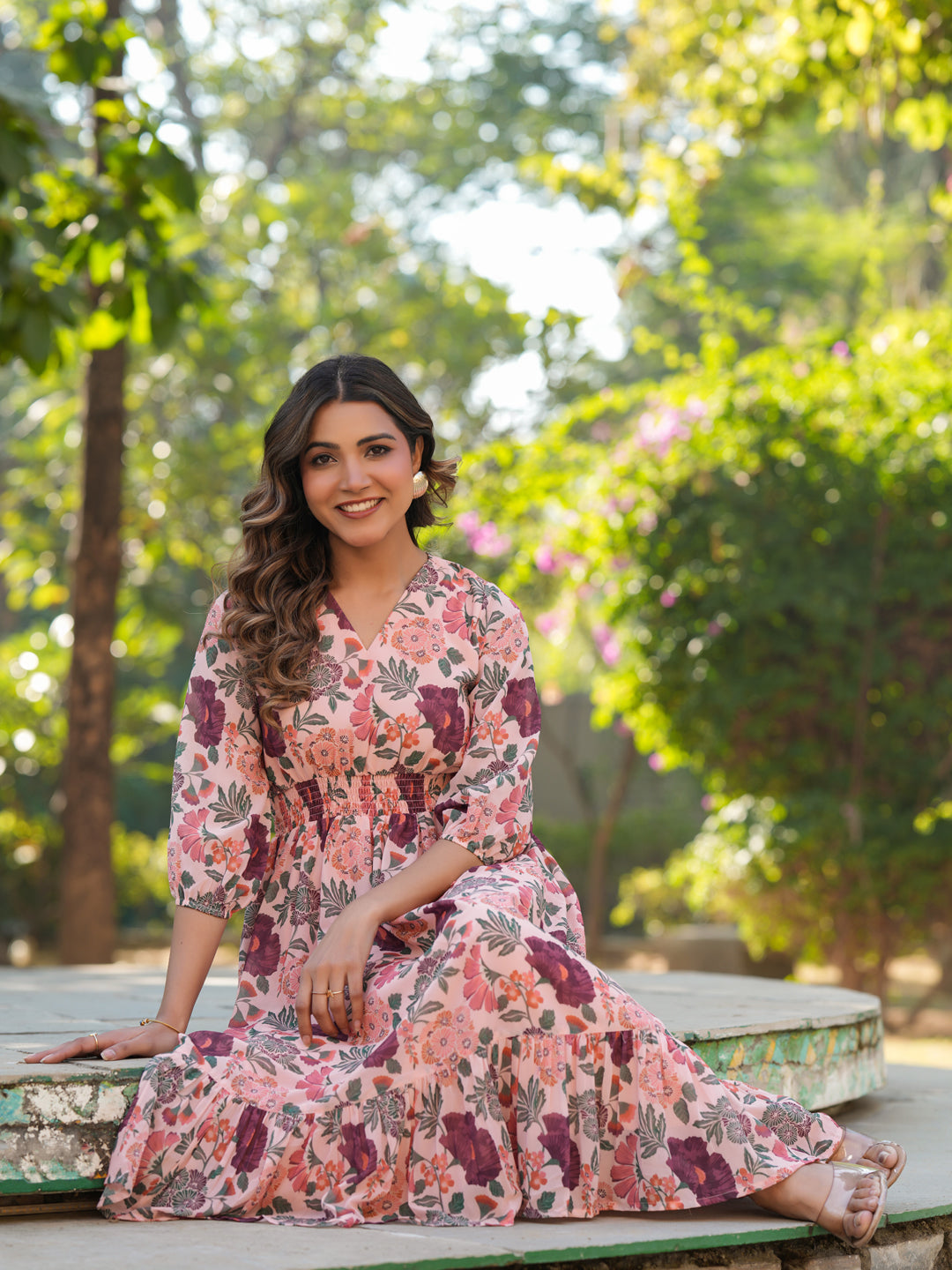 Janasya Light Georgette Floral Fit & Flare Dress