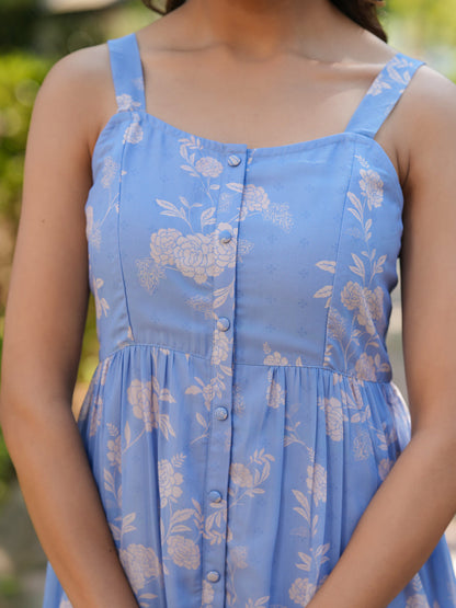 Janasya Bright Georgette Floral Tiered Dress