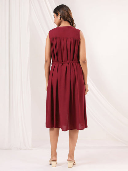 Janasya Dark Rayon Solid A-Line Dress