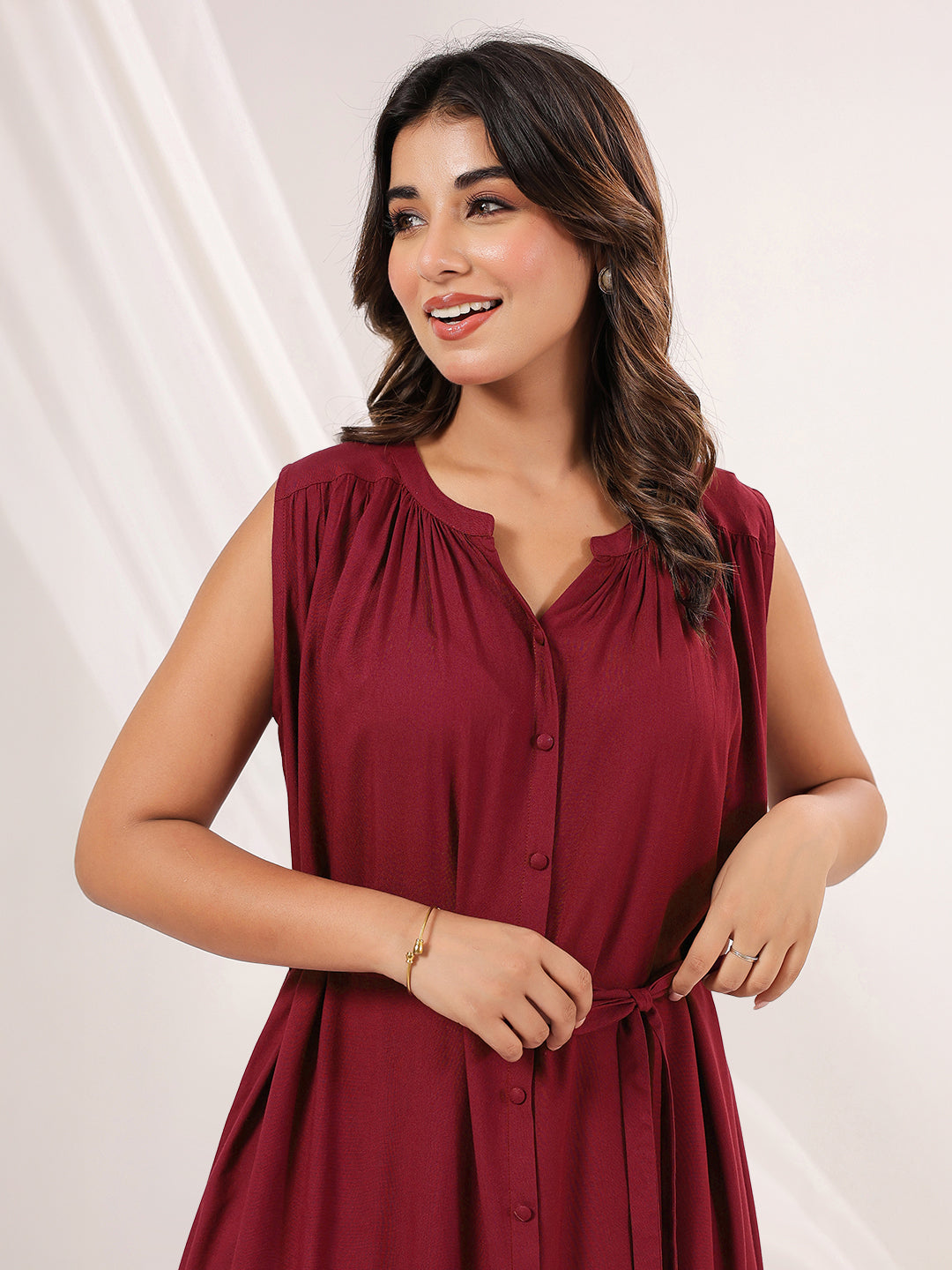 Janasya Dark Rayon Solid A-Line Dress