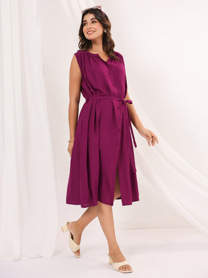 Janasya Dark Rayon Solid A-Line Dress